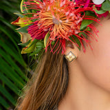 14K Hawaiian Earrings - Quilt Ulu 15mm