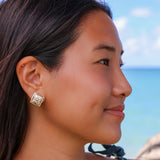 14K Hawaiian Earrings - Quilt Ulu 15mm