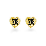 14K Hawaiian Initial Earrings - Heart 9mm Enamel