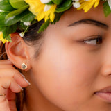 14K Hawaiian Initial Earrings - Heart 9mm Enamel