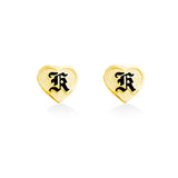 14K Hawaiian Initial Earrings - Heart 9mm Raised & Enamel