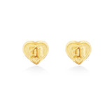 14K Hawaiian Initial Earrings - Heart 9mm Raised