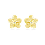 14K Plumeria Earrings - Wild 12mm w/ Diamonds