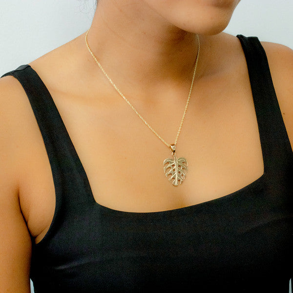 monstera deliciosa gold pendant 14K Hawaiian Monstera Leaf Pendant