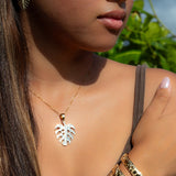 14K Hawaiian Monstera Leaf Pendant - Lrg