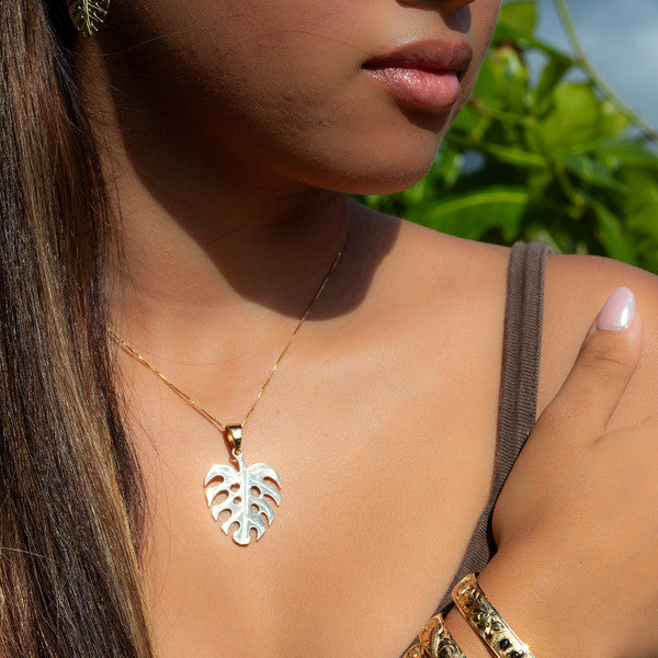 monstera necklace 14K Hawaiian Monstera Leaf Pendant