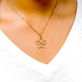 14K Plumeria Pendant - Cut Out Pointed Petals Lrg