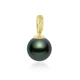 14K Tahitian Pearl Pendant Engraved Maile