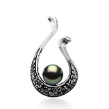 Sterling Silver Tahitian Pearl Pendant - Hibiscus Hook