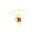 14K Hawaiian Initial Ring - Heart Dangle Enamel