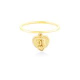 14K Hawaiian Initial Ring - Heart Dangle Raised