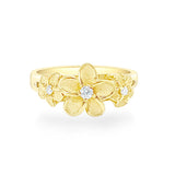 14K Plumeria Ring - 3 Flower Diamonds