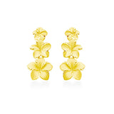 14K Plumeria Earrings - Icicle 3 Flower  (Med)